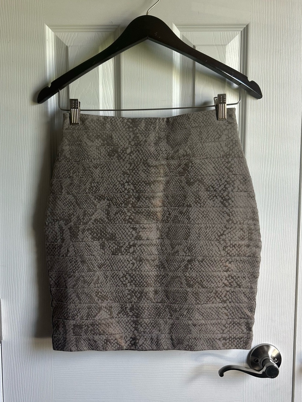 Express biker babe snake print bandage form fitting miniskirt w/ gold shimmer